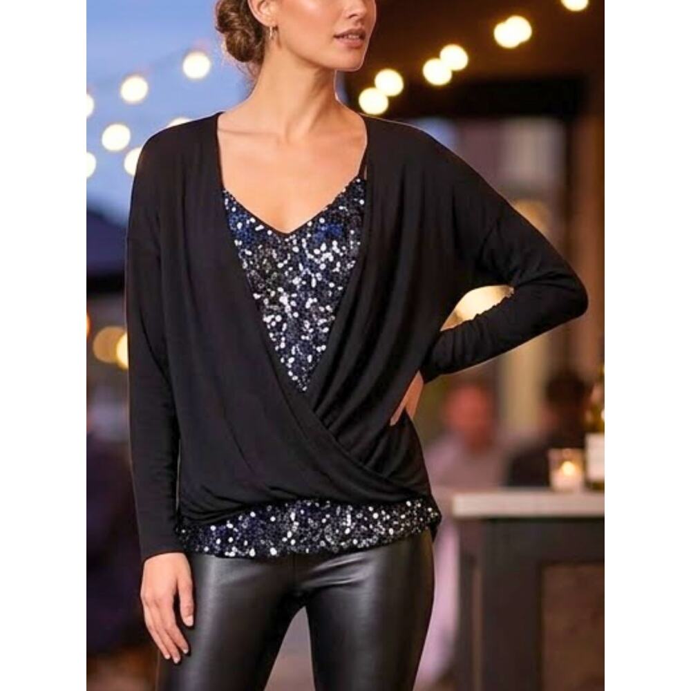 WHITE HOUSE BLACK MARKET Black Surplice Blouse M | Work to Evening Top